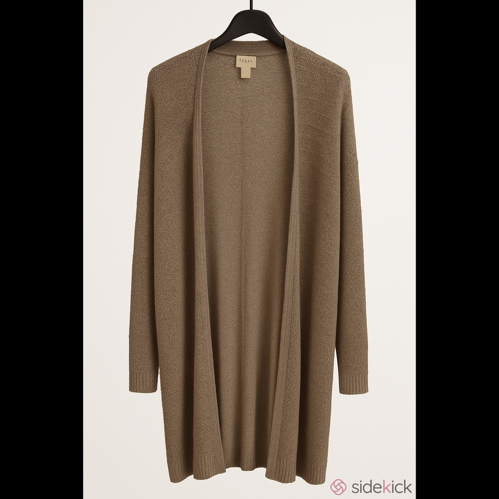 Chico's Taupe Lightweight Open-Front Textured Drape Cardigan Duster